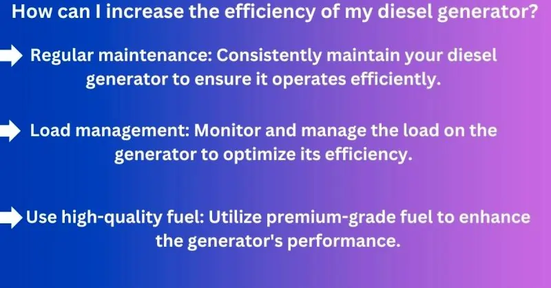 How can I increase the efficiency of my diesel generator