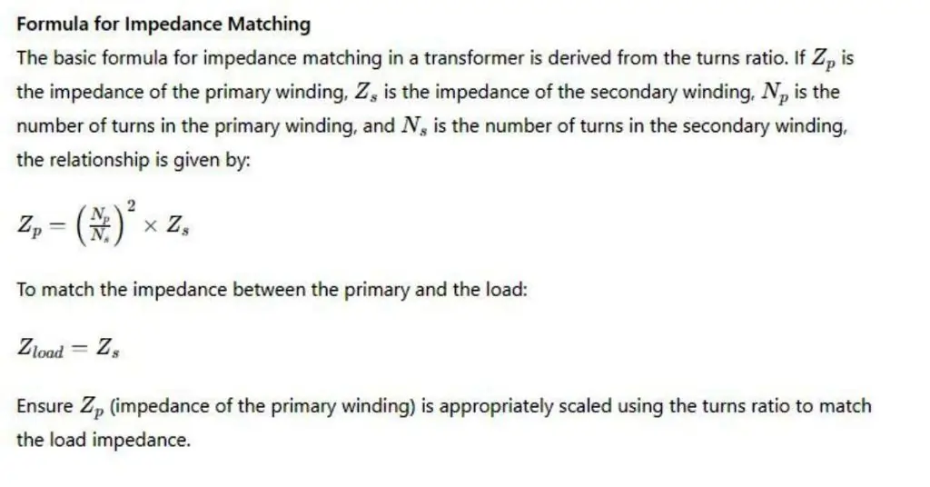 Formula for Impedance matching