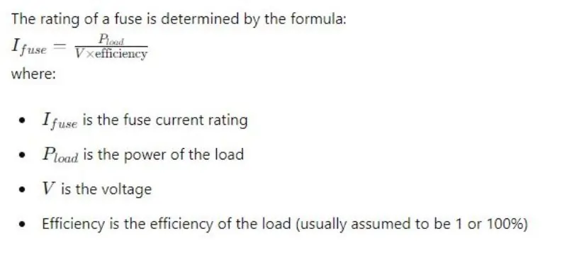 Fuse Rating Calculation