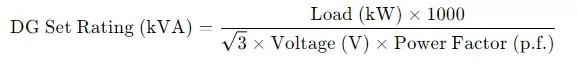 DG Set Rating for Three-Phase Load