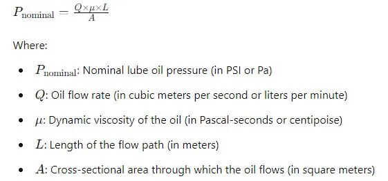 Lube Oil Pressure Formula